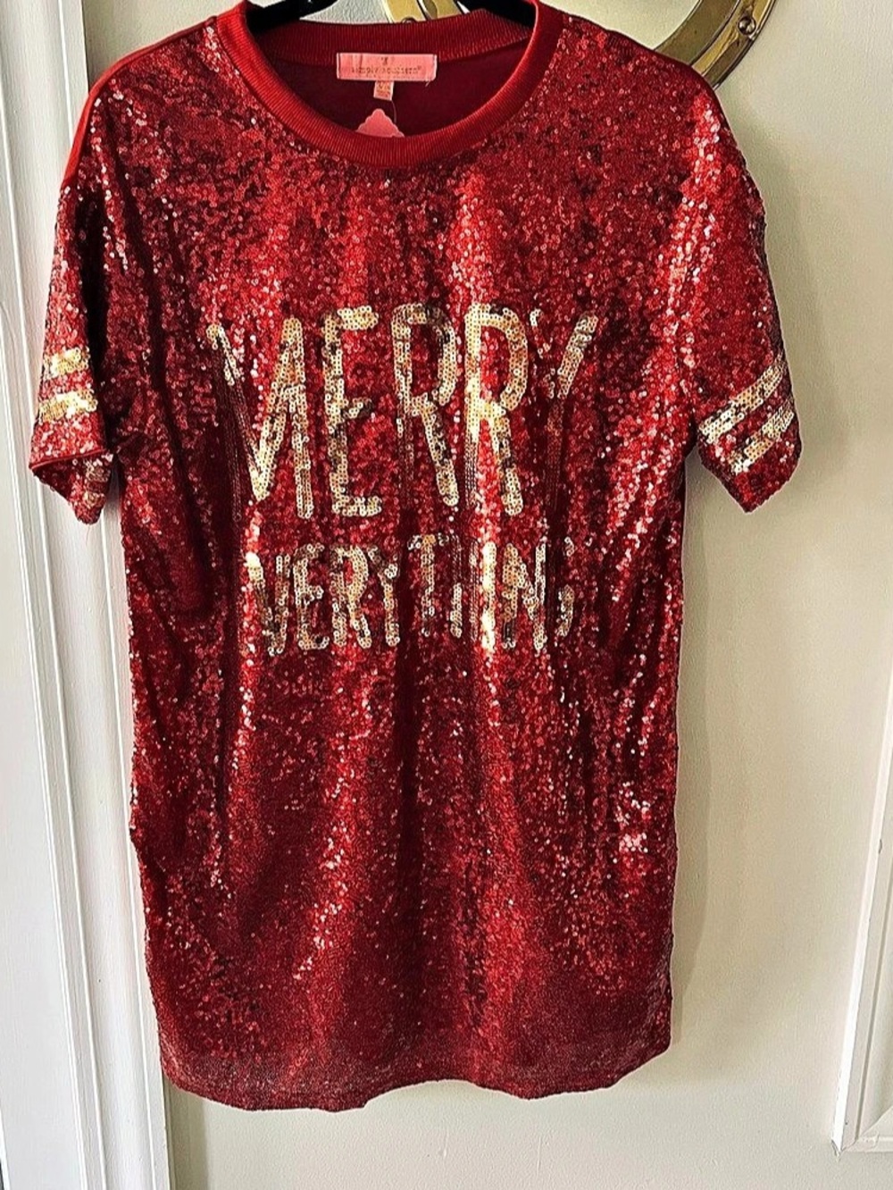Simply Southern Merry Holiday Sequins Dress Top Sequin Merry Everything Sz S/M